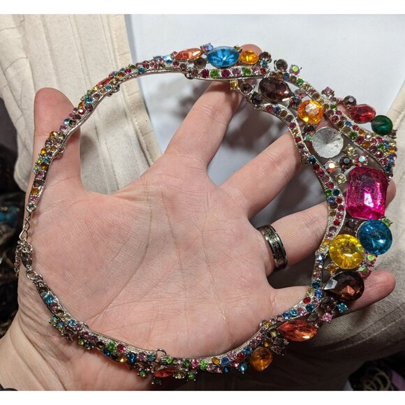 Whimsical Glamorous Rainbow Gemmed Collar Necklace - Picture 7 of 8